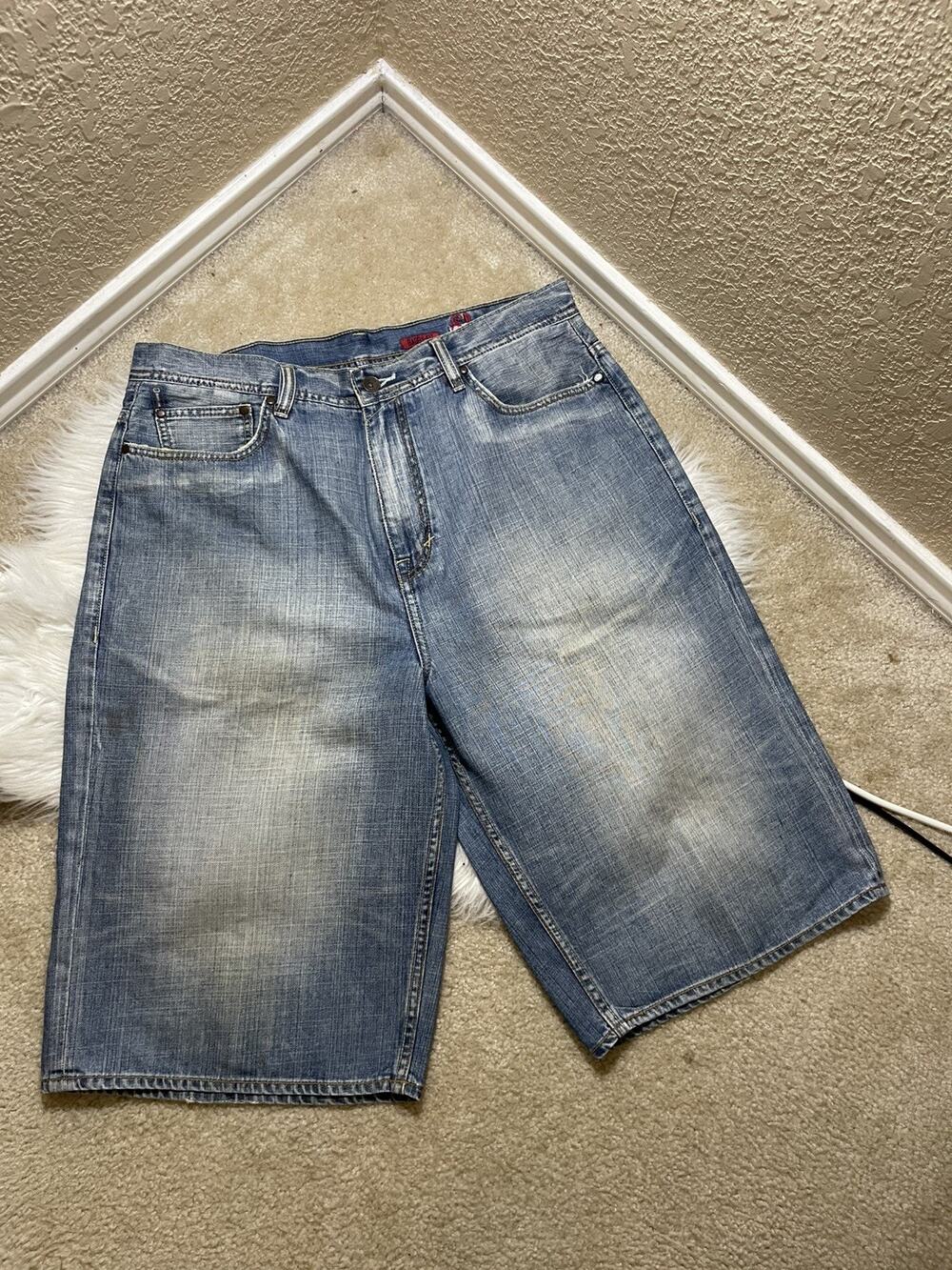Vintage Y2K Ecko Unltd Jean Shorts 36 Wide Leg Baggy Light Wash